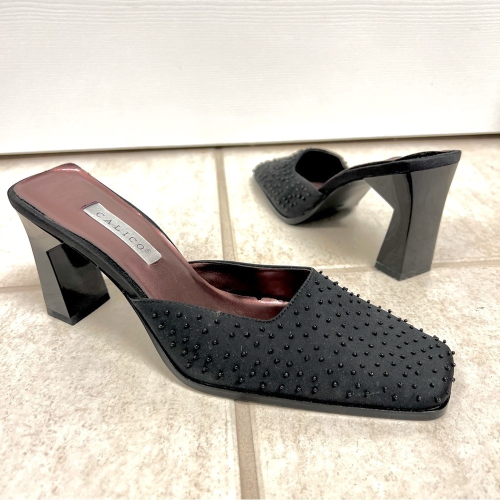 Vintage 90’ CALICO Embedded sequin black heels mopwife coquette women’s size 7.5